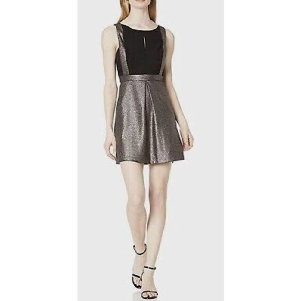 BCBGeneration Black & Metallic Gunmetal Shimmer Sleeveless Keyhole Dress Sz 8